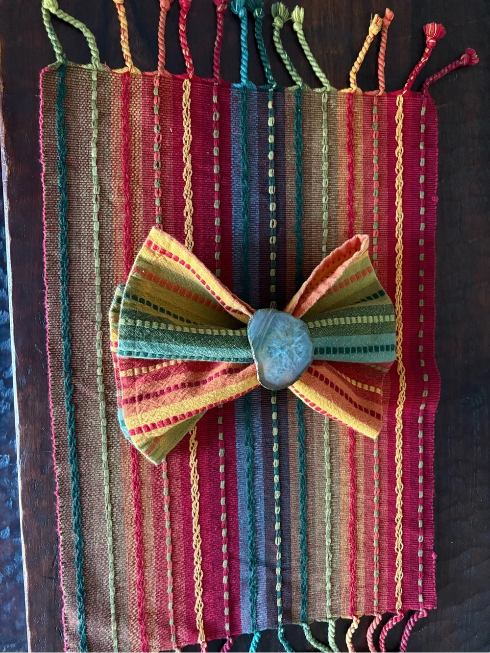 Handwoven Multicolor Cotton Table Runner and six placemats six napkins and rings